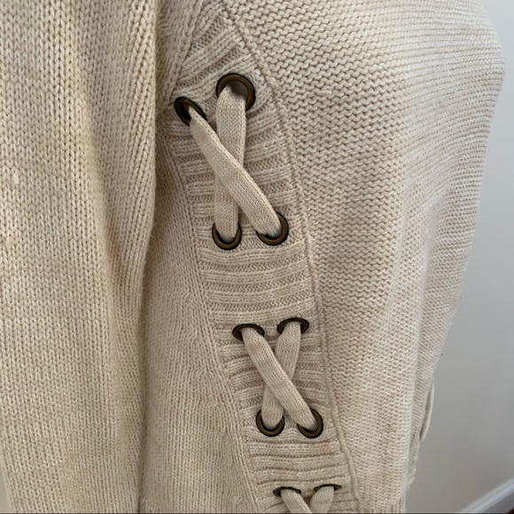 American Rag Grommet Lace Up Sides Cream Sweater - Picture 3 of 7
